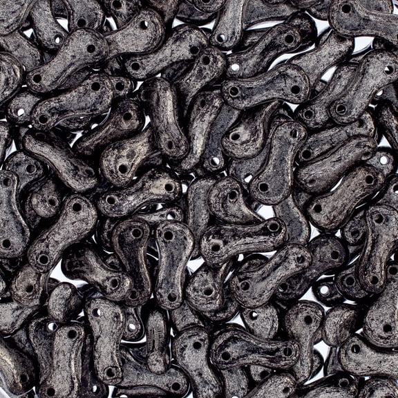 John Bead Czech Link Bead - Black and Terracotta Silver, Fullocat, Pkg of 40