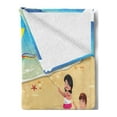 thumbnail image 2 of Sports Soft Flannel Fleece Throw Blanket, Beach Volleyball Little Kids Playing by the Sea Summer Baby Holiday Nursery, Cozy Plush for Indoor and Outdoor Use, 60" x 80", Multicolor, by Ambesonne, 2 of 5