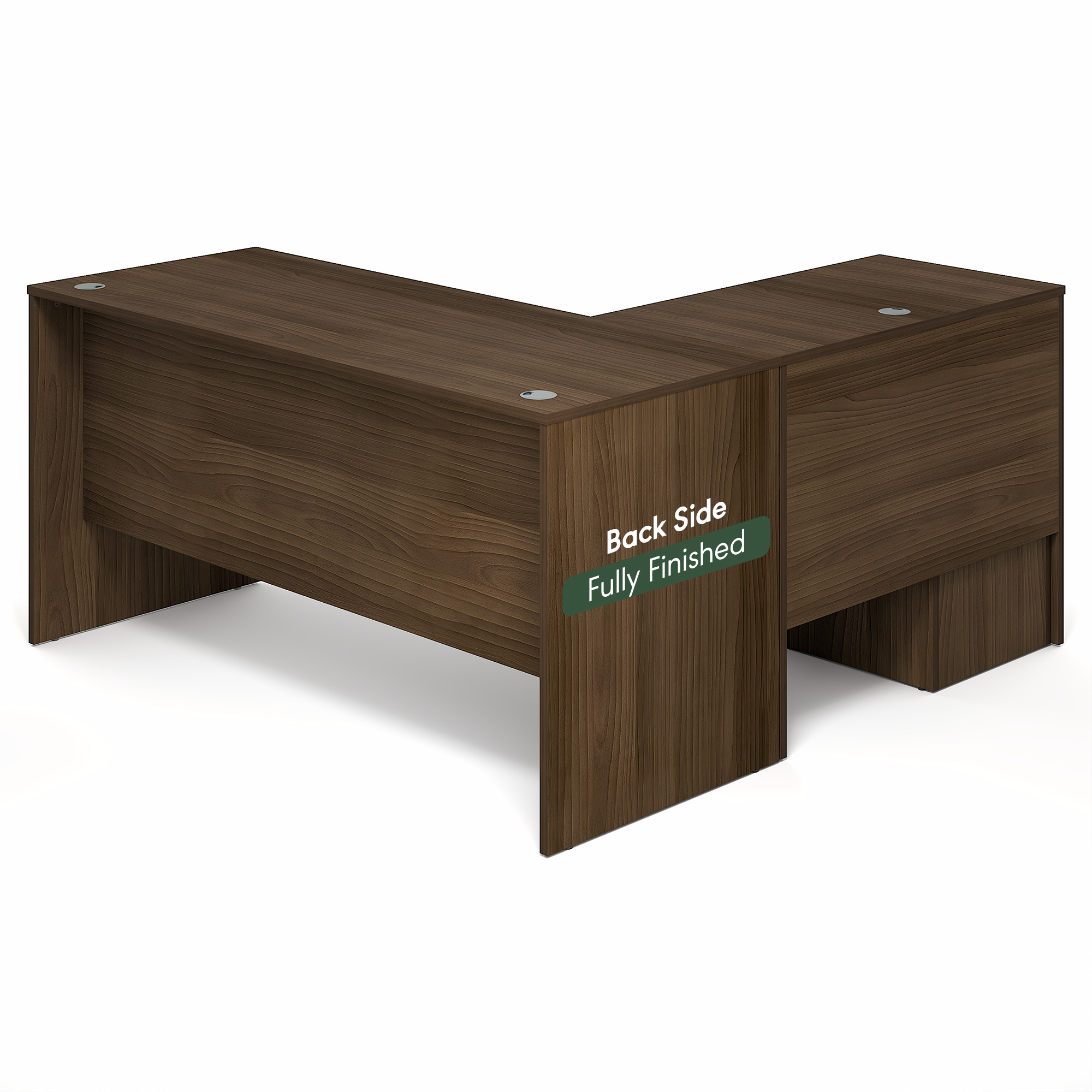 Furinno ROGER 60" L-Shaped Desk with 3-Drawer Cord Grommet Modern Walnut
