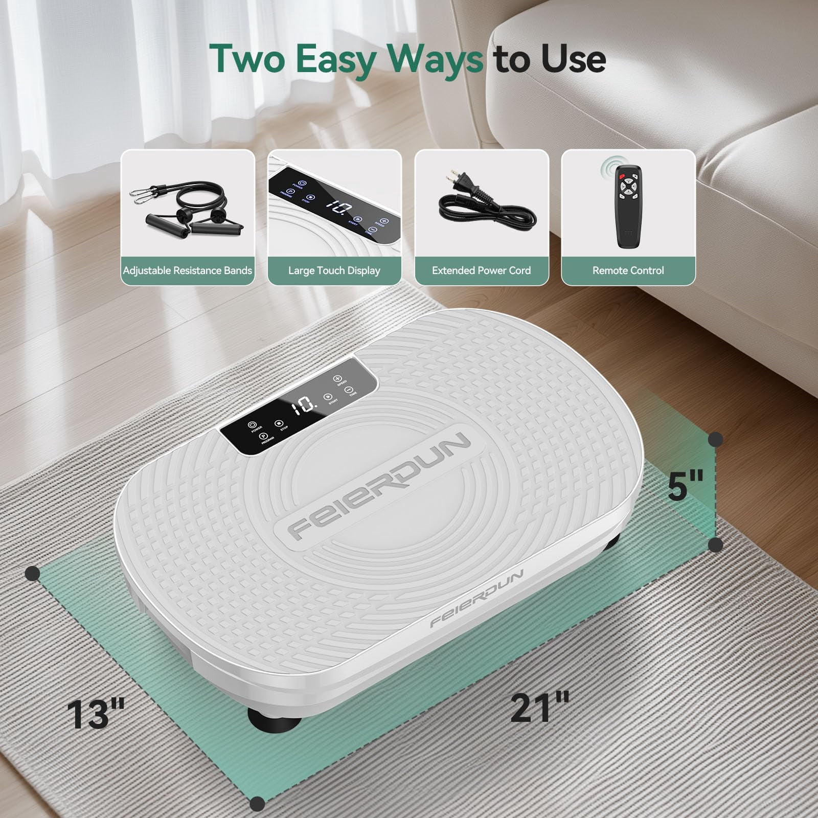 UPGO Vibration Plate Exercise Machine, Lymphatic Drainage Machine, Whole Body Workout Vibration Platform w/ 2 Resistance Bands for Weight Loss, Toning & Wellness-White