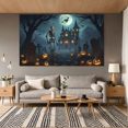 thumbnail image 4 of Spooky Scene Halloween Banner Gothic Theme Pumpkin Lantern Skeleton Design Cemetery Setting for Halloween Party Event Decor, 4 of 5