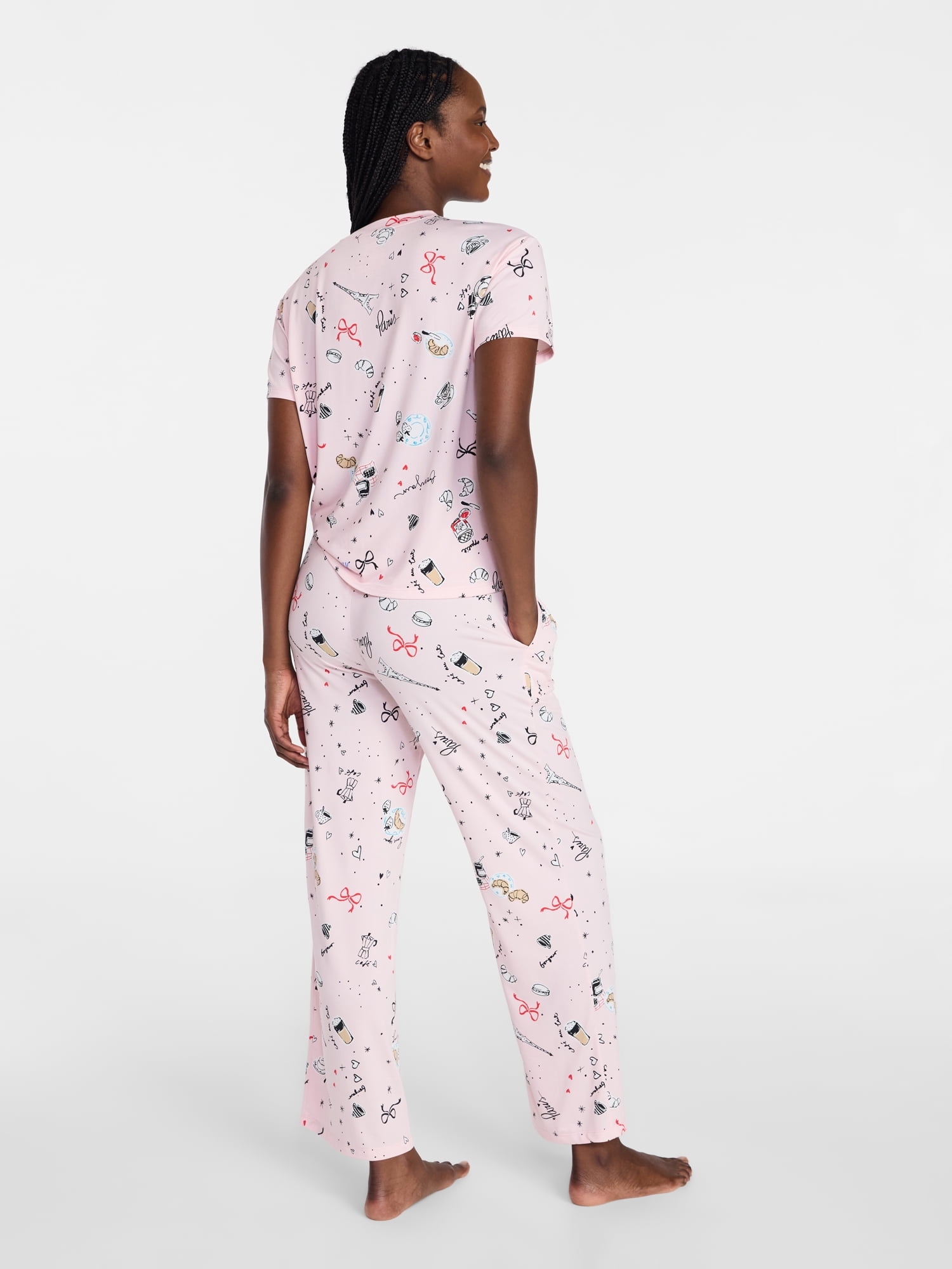 Joyspun Women's Dreamy Soft Collection Short Sleeve Sleep Top and Open Leg Pants Pajama Set, 2-Piece, Sizes XS-3X