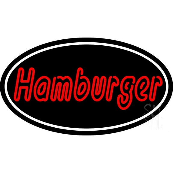 Double Stroke Hamburger Oval LED Neon Sign 20 x 37 - inches, Black Square Cut Acrylic Backing, with Dimmer - Bright and Premium built indoor LED Neon Sign for restaurant window and interior decor.