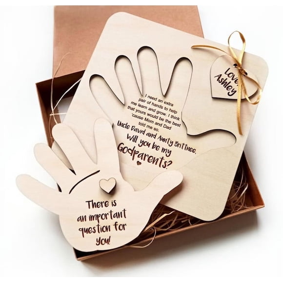 Set de Regalo de Propuesta de Padrino - Placa de madera con dichos grabados, Recuerdo de Bautismo, Regalo de Bautizo para el Padrino