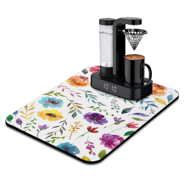 Large Microfiber Dish Drying Mat with Floral Design - Brighten Your Kitchen for Spring and Summer