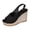 Black, variant on Black One-Strap Buckle Wedge Sandals For Women Casual Peep Toe Open-Toe Platform Plus Size Footwear In Black Flock Us Size 6.5 Fits 9.45 Inches