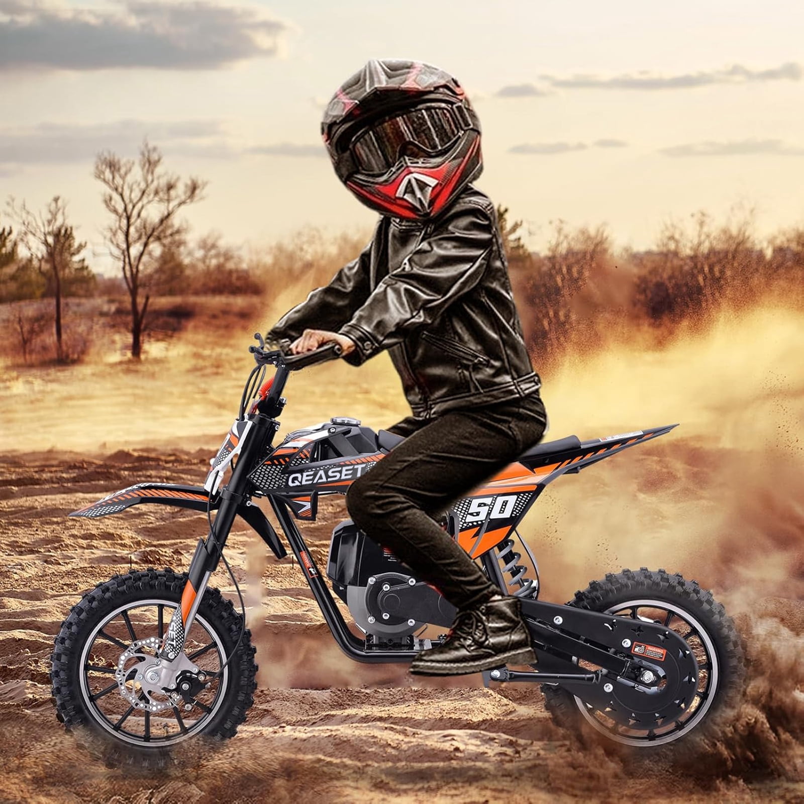 QEASET Gas Mini Dirt Bike, 39.4 CC 4-Stroke Dirt Bike, Rear Shock Absorber, Metal Frame, Disc Brakes, Max Load 165Lbs, Up to 20Mph, No Oil Mix Require, Orange