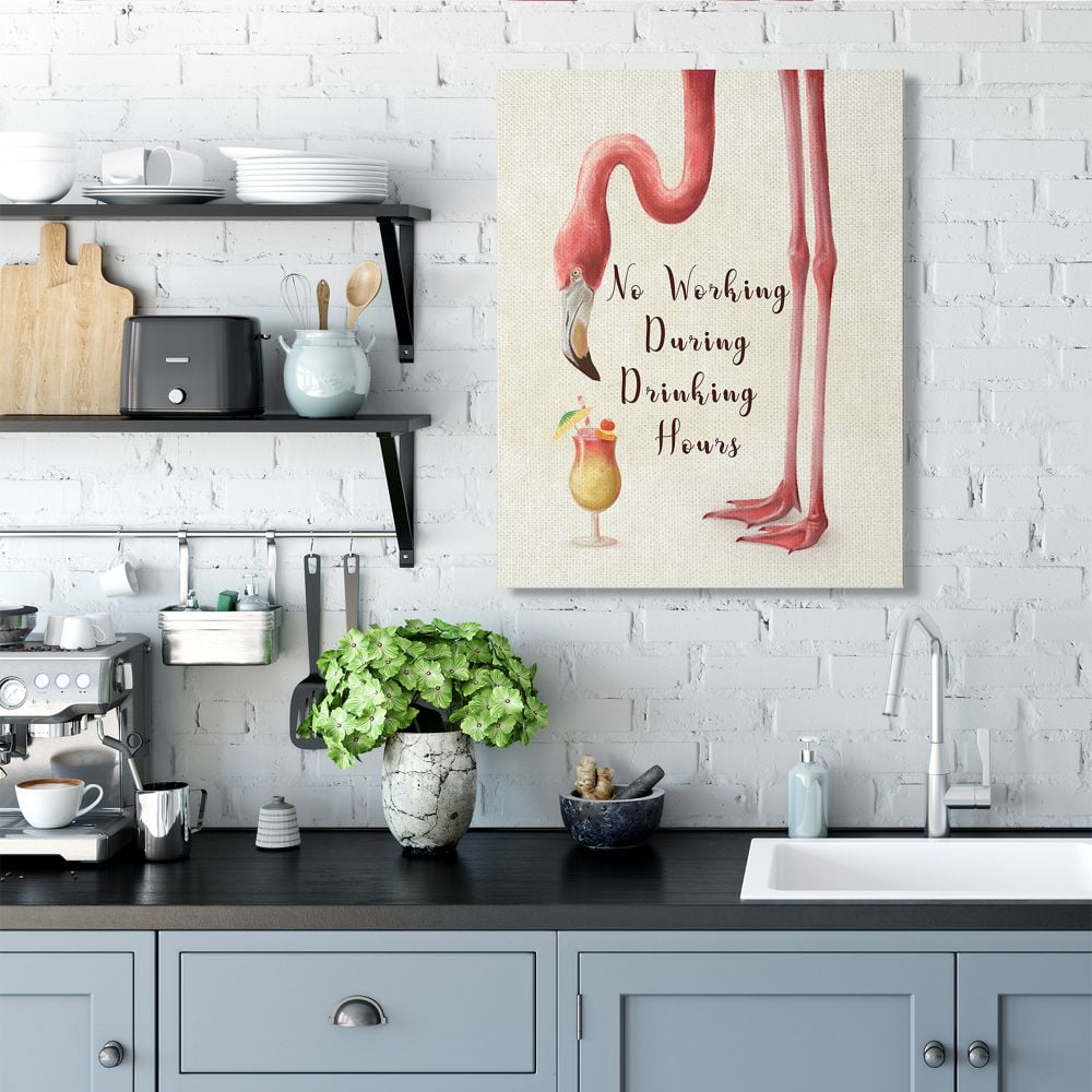 Stupell Industries No Working During Drinking Hours Phrase Tropical Flamingo Designed by Ziwei Li