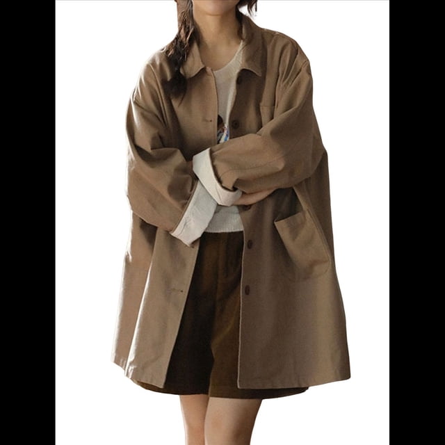 Chaqueta Vaquera Holgada con Botones de Gran Tamaño para Mujer Marrón M