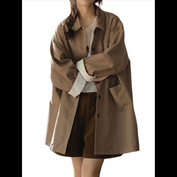Chaqueta Vaquera Holgada con Botones de Gran Tamaño para Mujer Marrón L