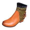 thumbnail image 4 of Dakaela Vintage Boots for Women Leather Boho Round Toe Ankle Booties Retro Steel Toe Dress Short Boots, 4 of 5