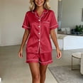 thumbnail image 6 of NominalSnug Satin Pajamas Sets for Women Short Sleeve Button down Shirts Wide Leg Shorts with Pockets Loungewear, 6 of 6