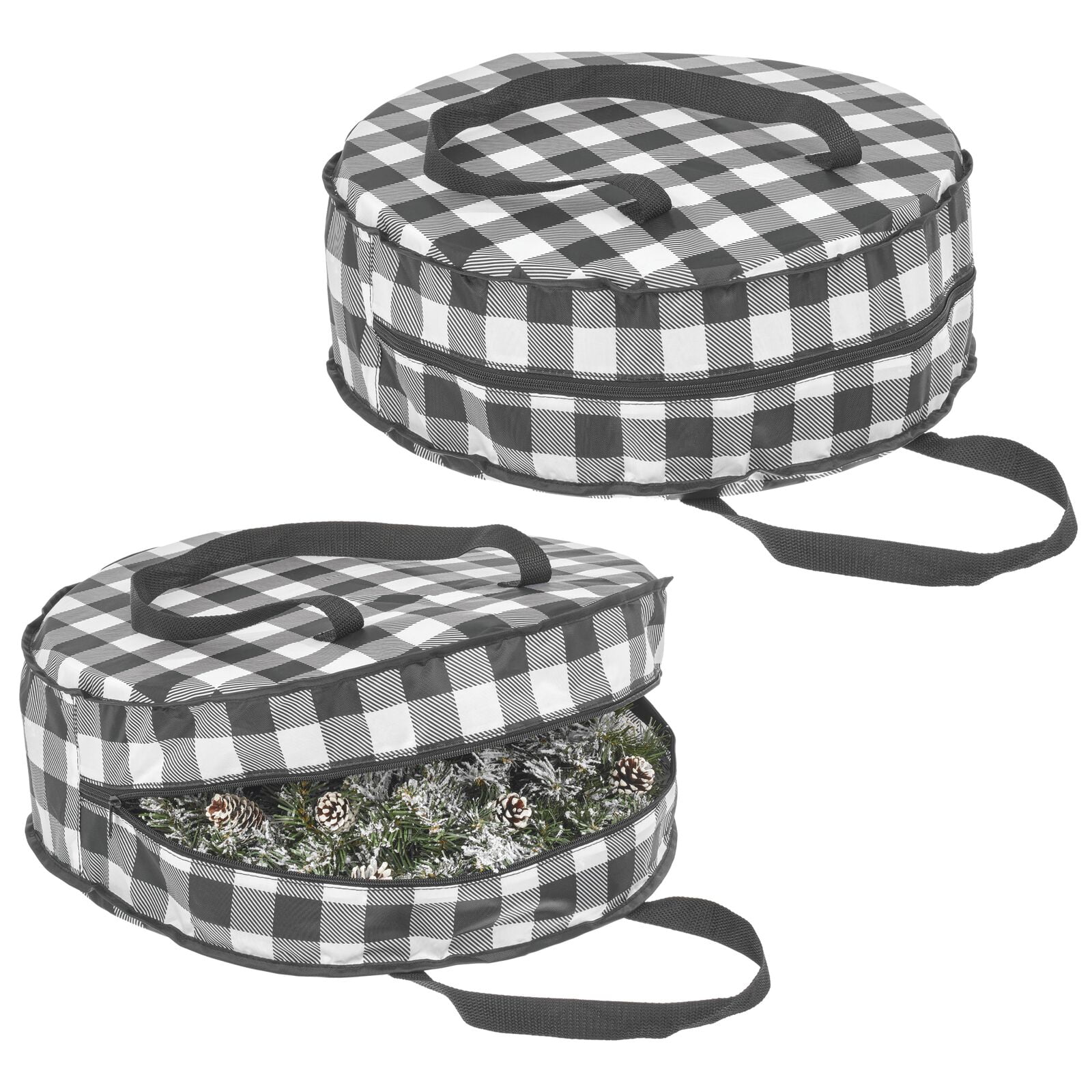 mDesign Round 19" Wreath Storage Container with Handles, Fabric