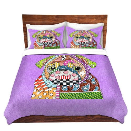 Ebern Designs Shear Marley Ungaro Pug Dog Violet Microfiber Duvet