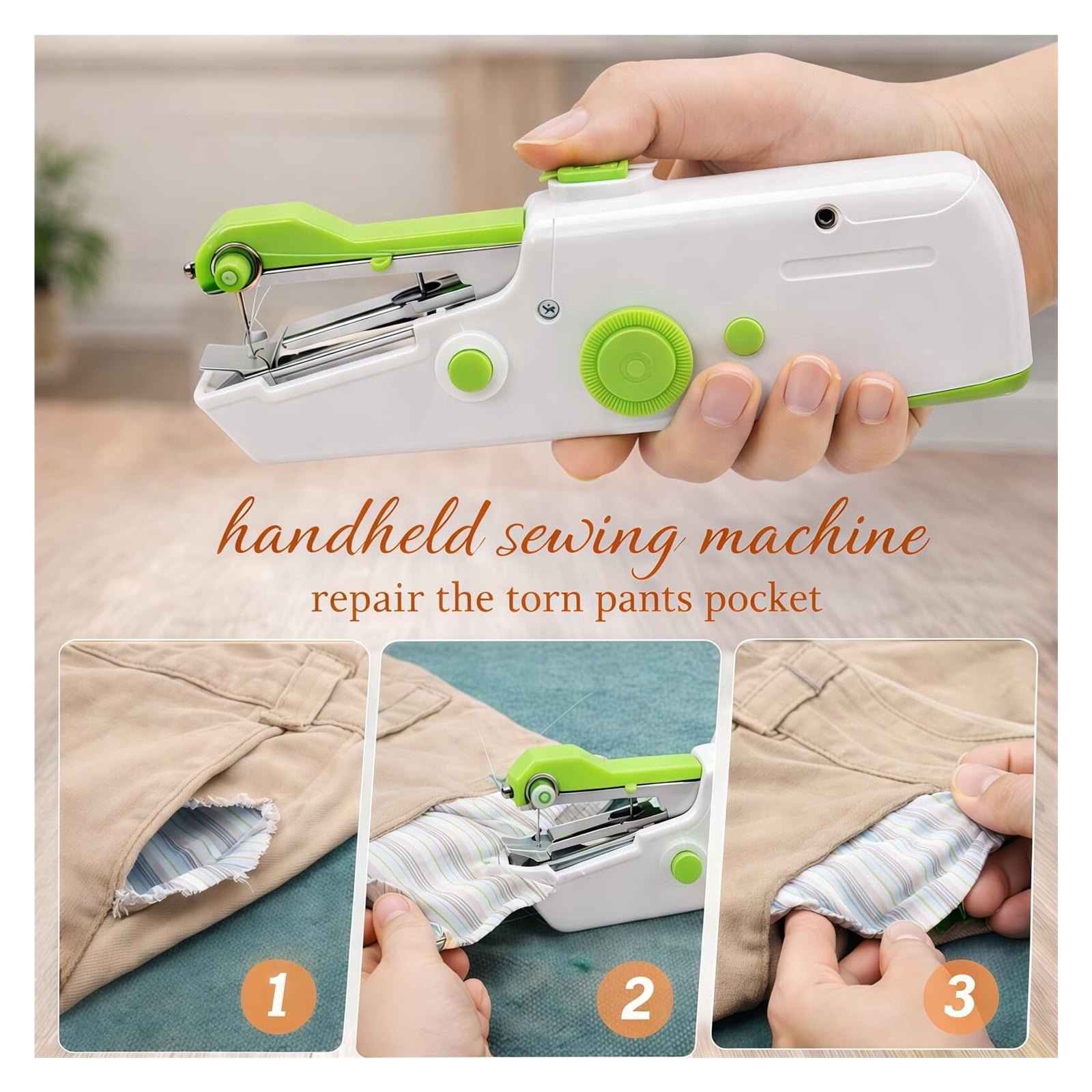 Portable Handheld Sewing Machine, Mini Rechargeable Sewing Tool for Beginners, Electric Handheld Sewing Kit, Easy Hemming & Stitching for Clothes, Pockets, and Pants, Travel-Friendly