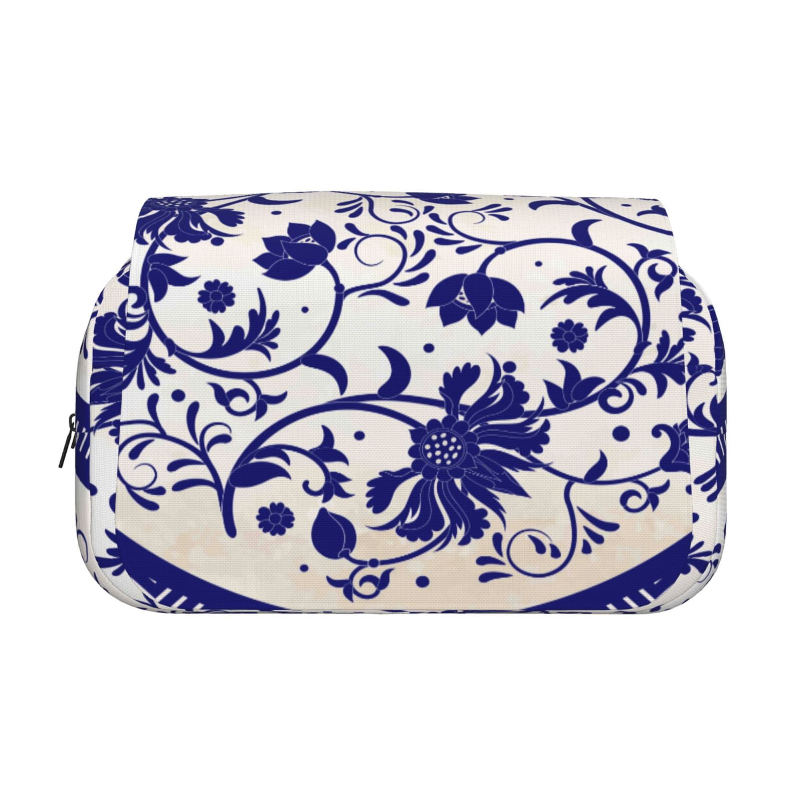 Rateoe Blue And White Porcelain Pattern Pattern Double Clamshell Pen Case, Storage Organizer with Two Zipper Compartments– Holds Up to 50 Pencils & Pens