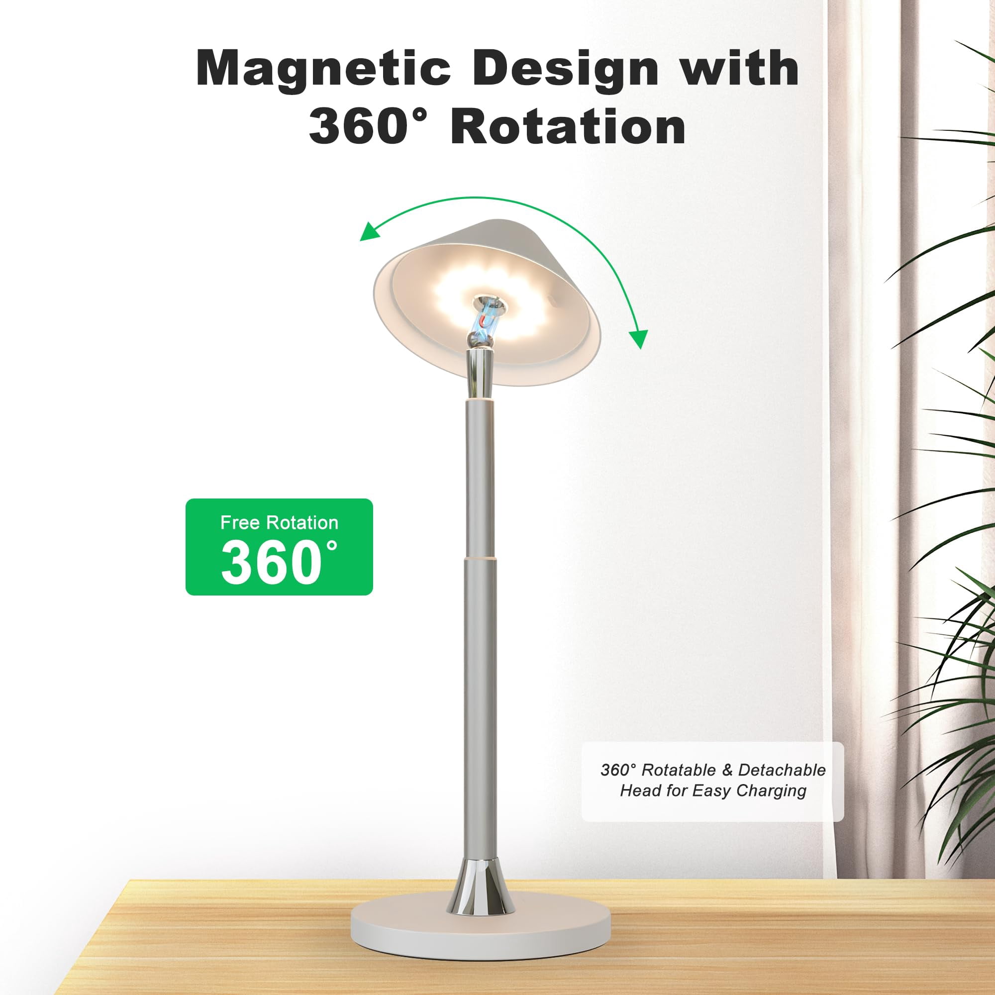 Floor Lamp for Indoor/Outdoor, Cordless Tall Standing Lamp with 3 Color Temps & Dimmable, IP43 Waterproof, Adjustable Height 16-59 Inch, LED Floor Lamp for Living Room, Patio(Black)