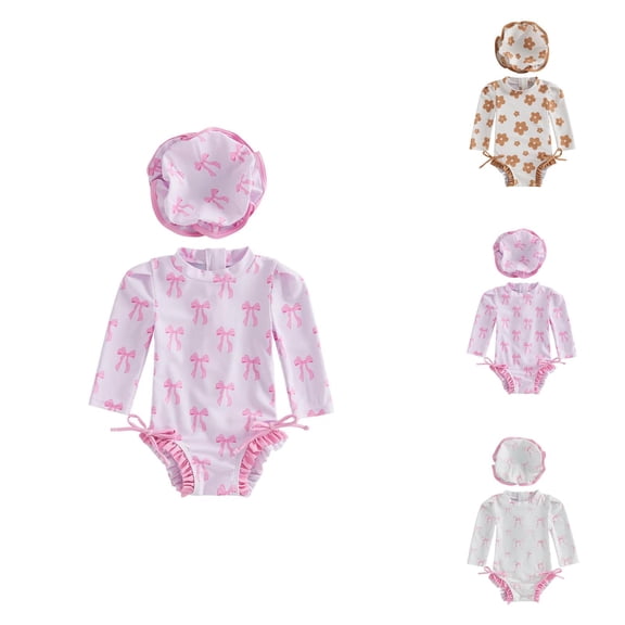Girls Swimsuit Hooded Rash Guard Baby Girls Sun Swimwear Long Sleeve UPF 50  Protection Bathing Suit Quick-Dry Beach Wear for Toddlers