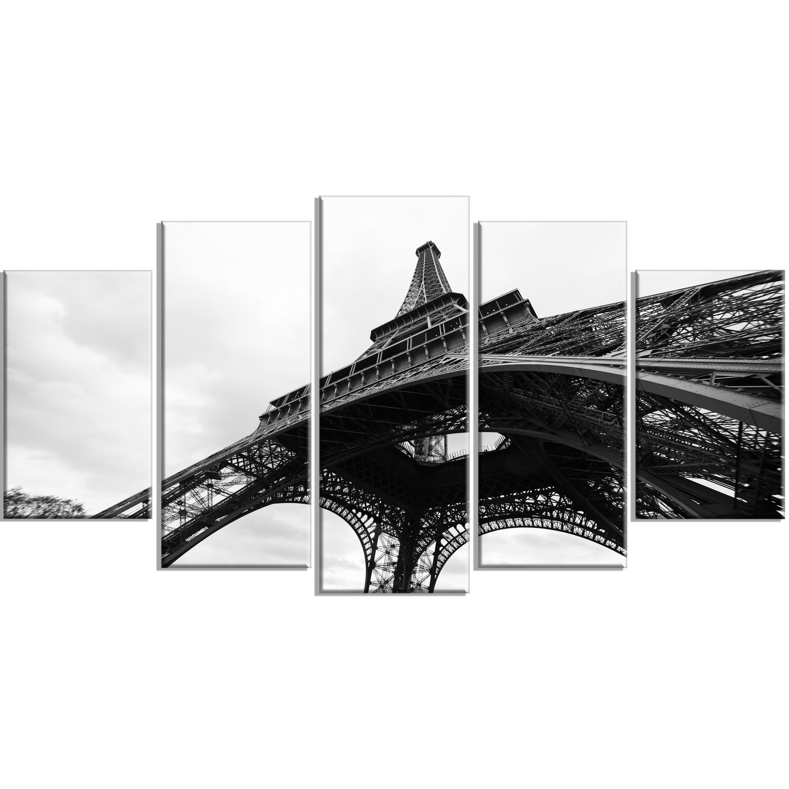 'Paris Eiffel Tower in Black and White Side View' 5 Piece Wall Art on