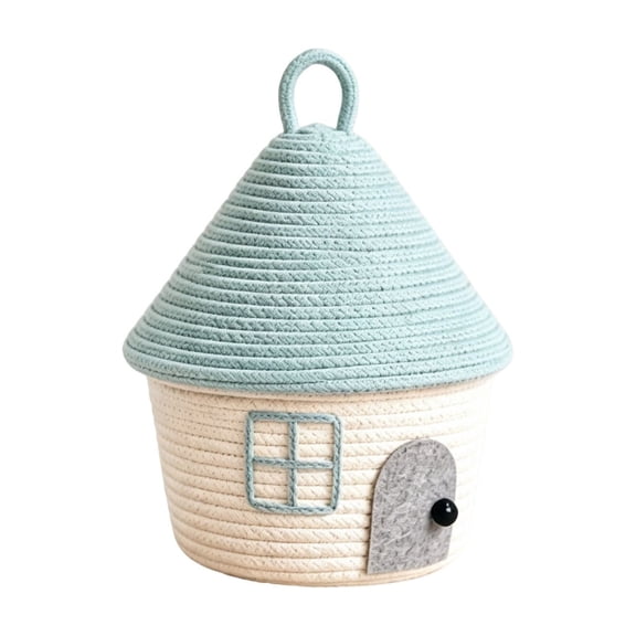 LEHOZIHEQ Woven Storage Basket with Lid, Cute House Basket, House Shape Woven Storage Basket, Sundries Container, for Bedroom and Living Room
