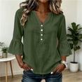 thumbnail image 5 of thefmos Women's Fall Winter V Neck 3/4 Sleeve Blouses Ruffle Button Down Casual Solid Tops Loose Pullover Sweater Shirts for Work Travel, Green XL, 5 of 8
