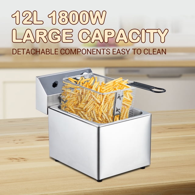 AKDSteel Commercial Deep Fryer, Stainless Steel Electric Fryer With Basket, Lid, And Overheat Protection For Restaurants Or Home Kitchens