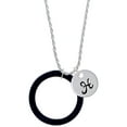 thumbnail image 1 of Delight Jewelry Acrylic 1 1/2" Ring Black Silvertone Script Initial Disc - H - Charm Necklace, 20"+3", 1 of 4