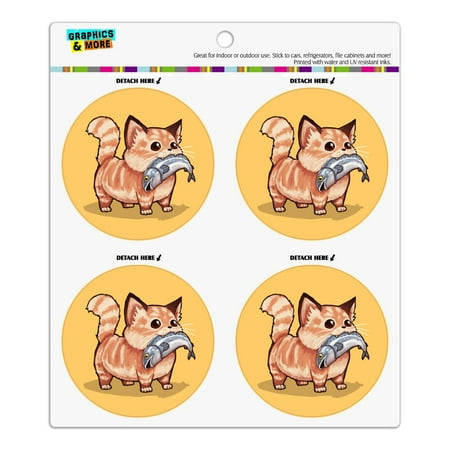 

Kawaii Cute Cat with Fish in Mouth Refrigerator Fridge Locker Vinyl Circle Magnet Set