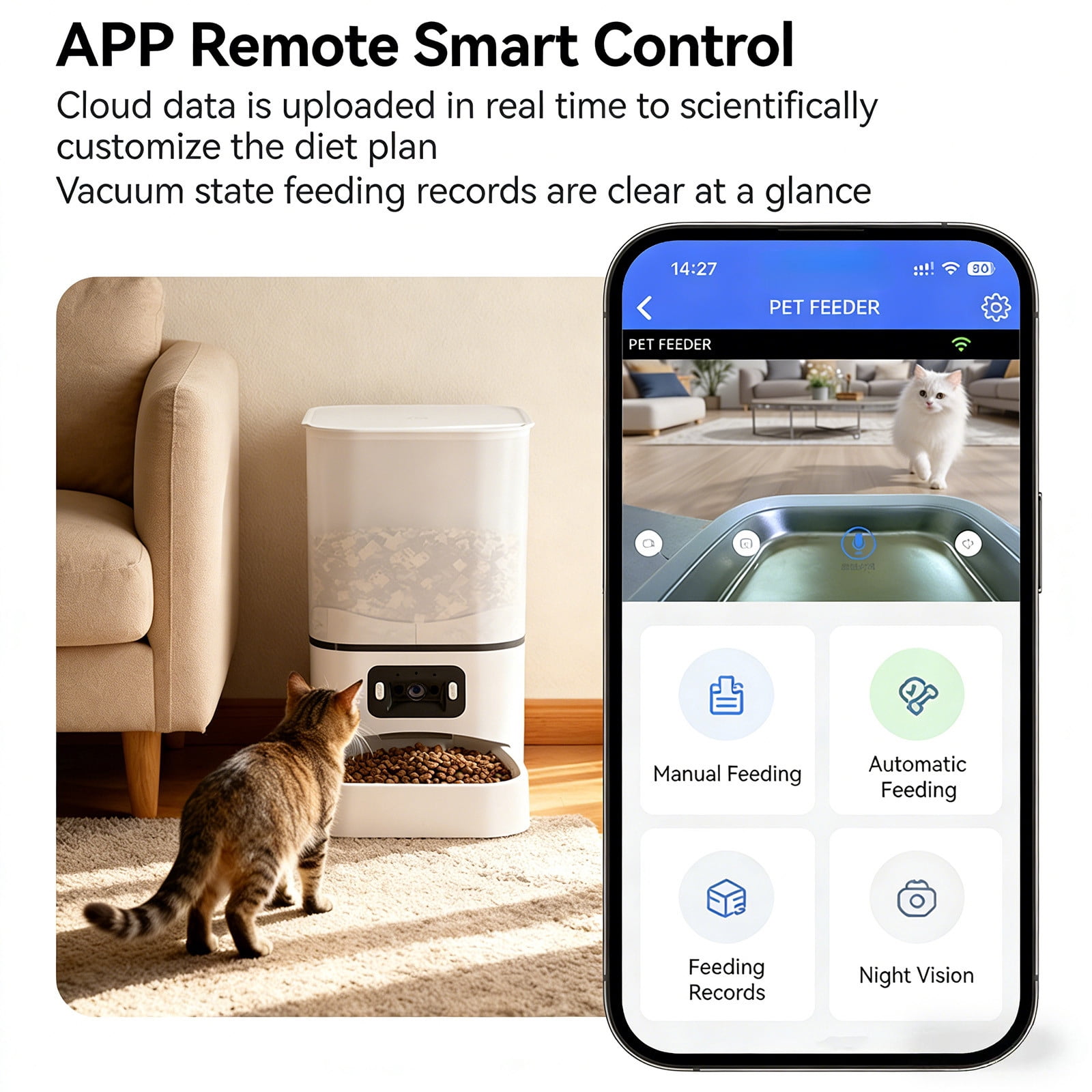 WiFi Automatic Feeder, Disassembly Cat Dog Feeders with APP Remote Portion Control, 6L Timed Cat Food Dispenser for Cat Dog (with Camera)