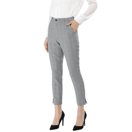 Plaid Wool Pants - Unique Bargains Women's High Waisted Office Work Casual Ankle Plaid Pants (Size M / 10) Black