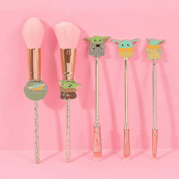 Baby Yoda Juego de Brochas de Maquillaje - 5 Piezas Profesional Serie de Películas Clásicas Brochas Cosméticas Fundación Mezcla Colorete Sombras de Ojos Kit de Brochas para Polvos Faciales F