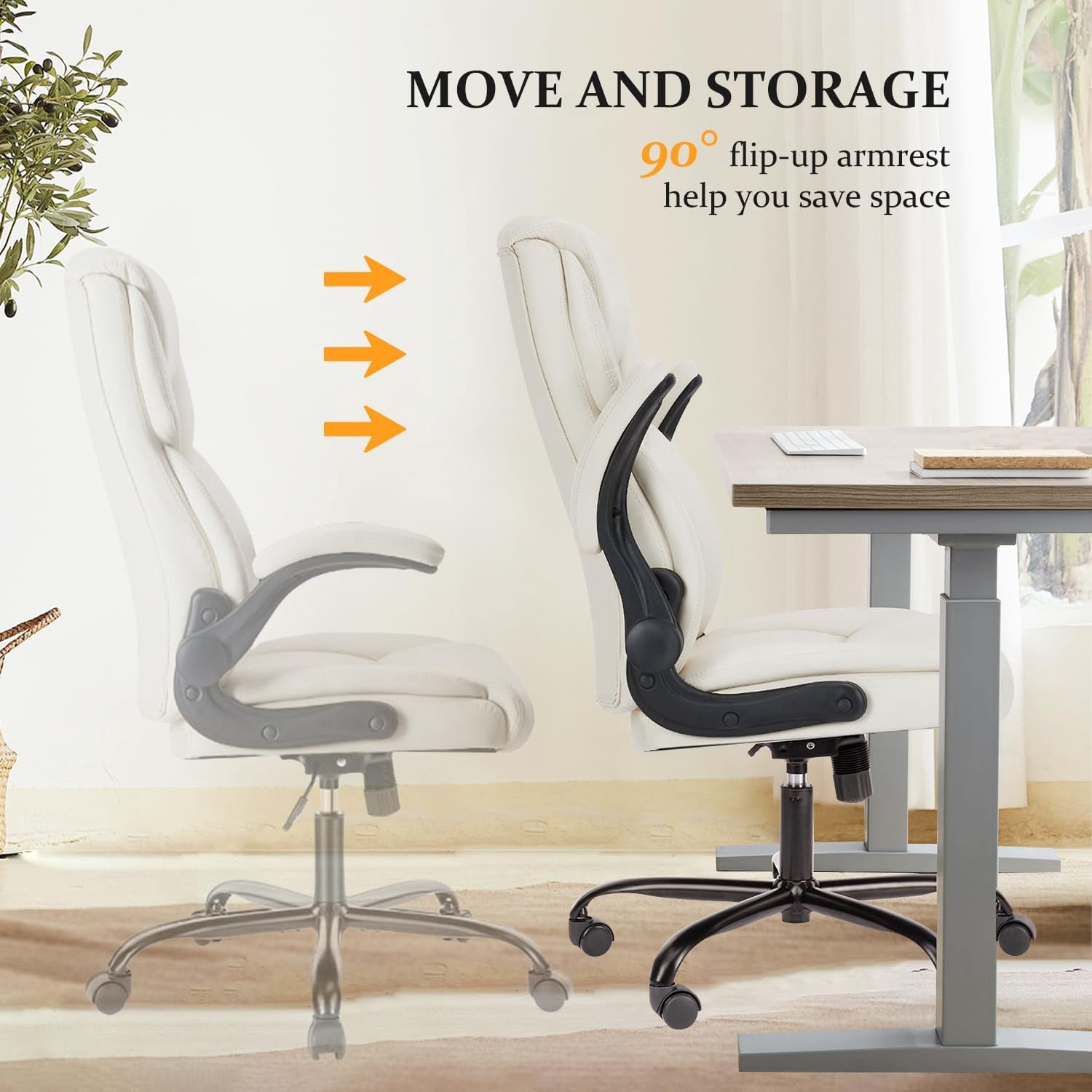 Ergonomic Office Chair, High Back Executive Desk Chair with Lumbar Support, Adjustable PU Leather Computer Chair with Flip-up Arms, Swivel Rolling Wheels Chair for Home and Office Use