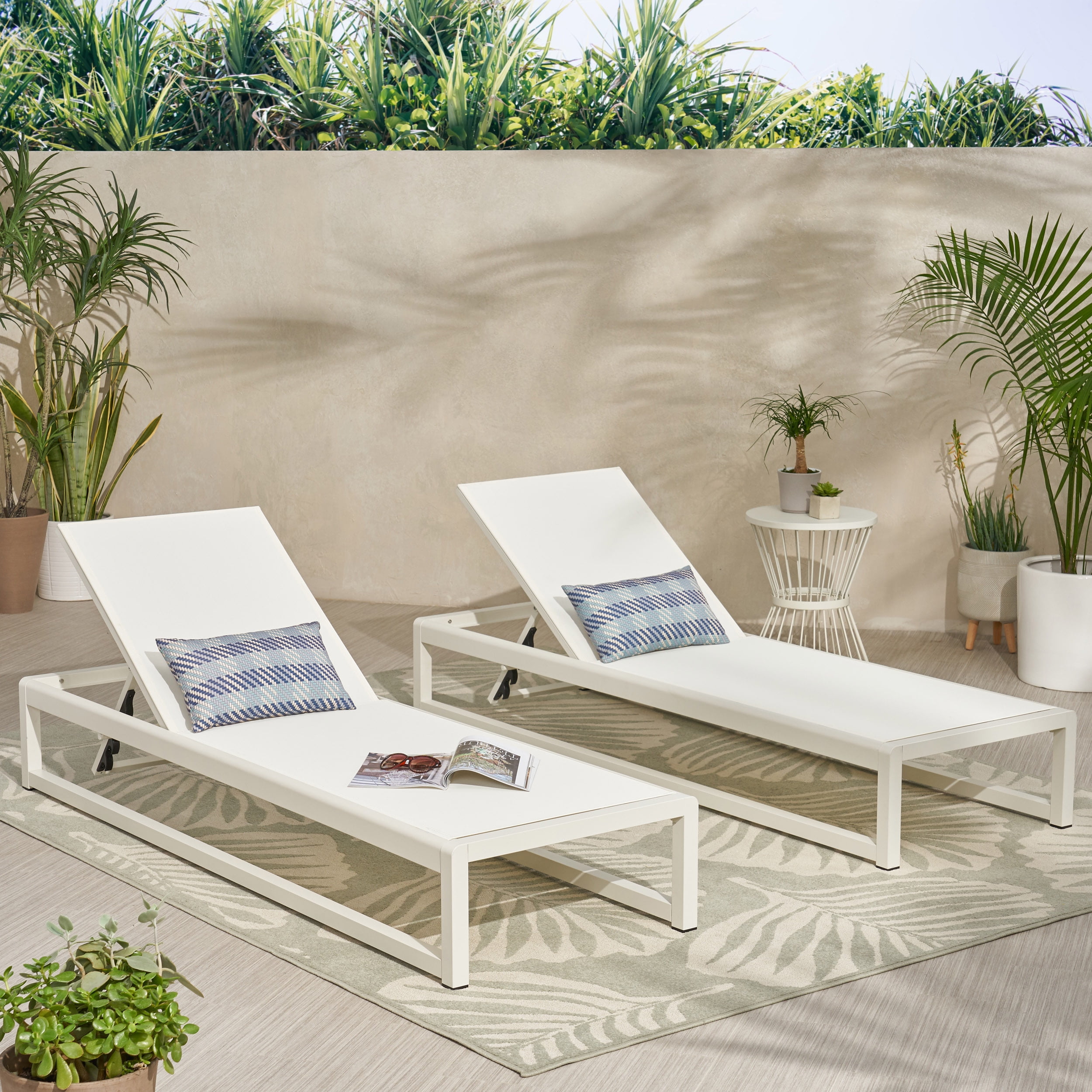 Noble House Metten Outdoor Mesh Chaise Lounge Set of 2 White