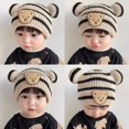 thumbnail image 4 of Gorro de bebé de otoño e invierno, estilo coreano, gorro de bebé a rayas, gorro de oso bonito, gorro de lana para niños y niñas, 4 of 6