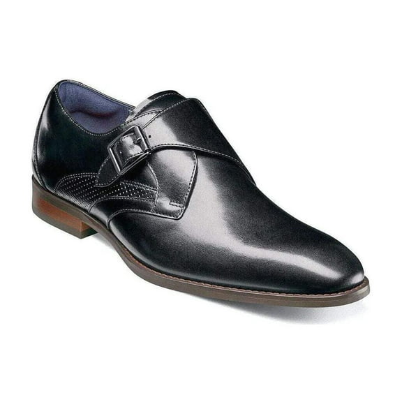 Stacy Adams Karcher Plain Toe Monk Strap Shoes Leather Black 25590-001