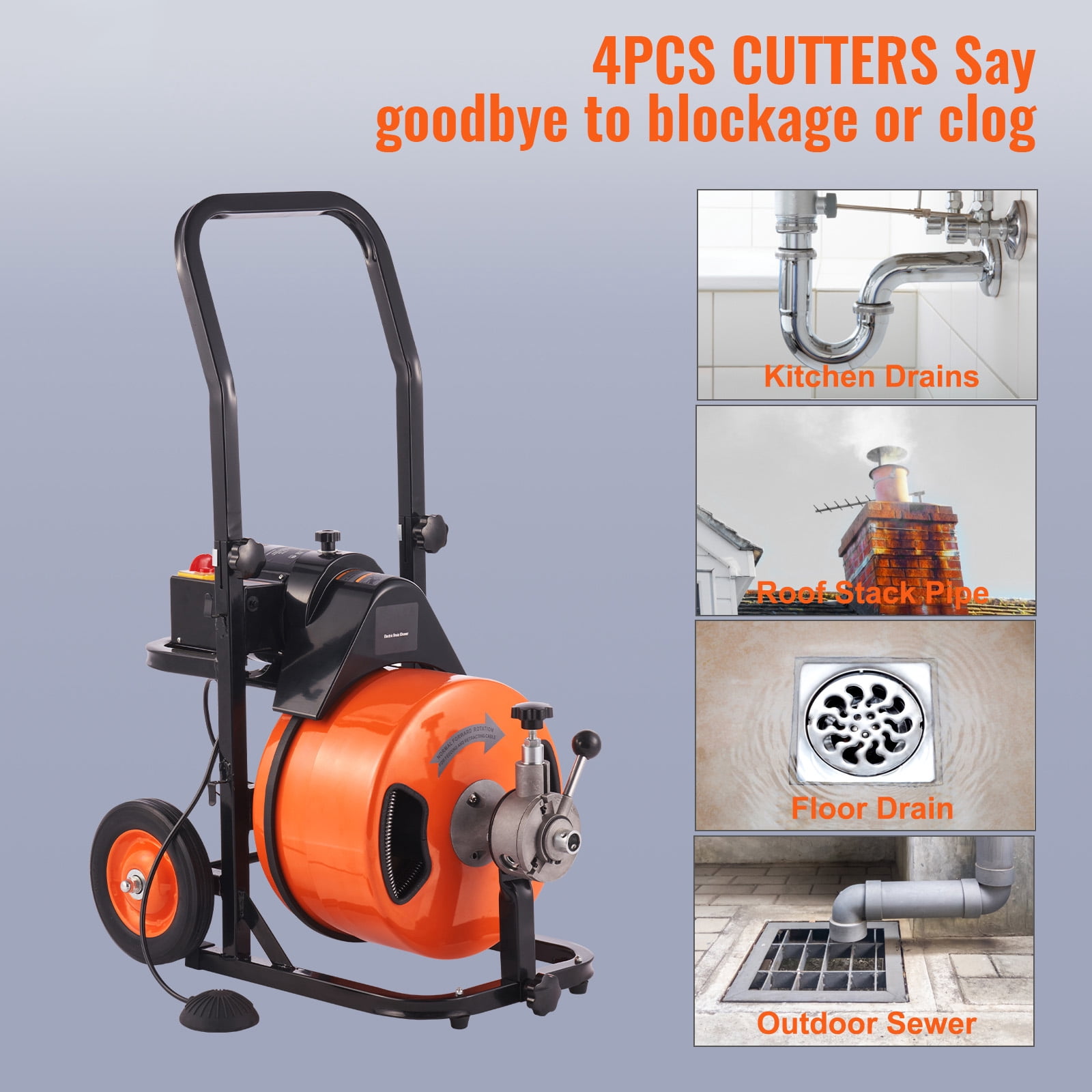 BENTISM Drain Cleaning Machine 75 ft x 3/8 in Electric Drain Auger Drain Cleaner Machine Auto Feed
