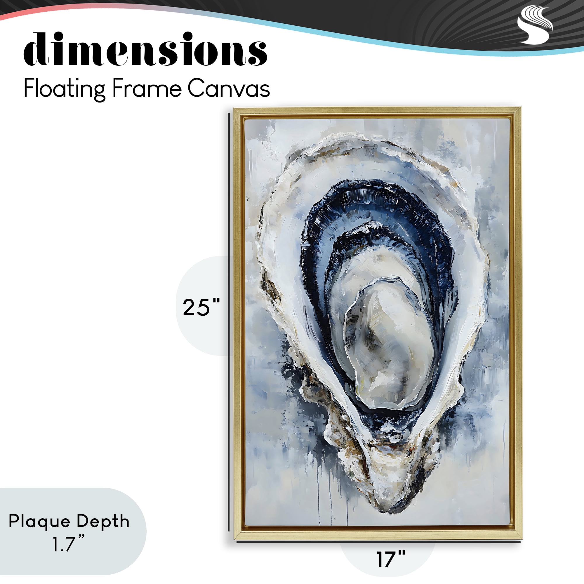 Stupell Industries Blue Oyster Shell Interior Gold Framed Floater Canvas Wall Art, design by Creative Studio