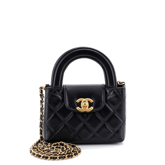 Pre-Owned Kelly Top Handle Shopping Bag Quilted Shiny Aged Calfskin Nano By Rebag