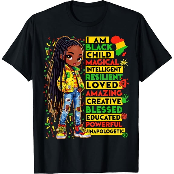 Velto I Am Black Child History Month African American Girls T-Shirt All Size S-5XL