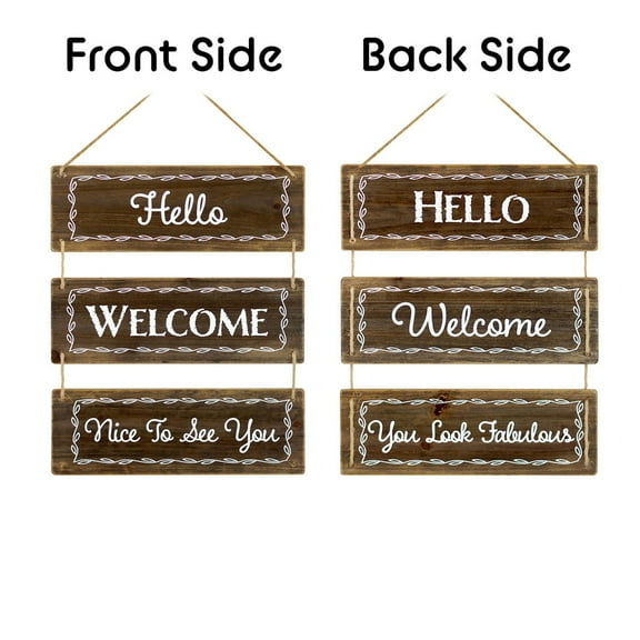 Tx USA Corporation 3 Panels Brown Reversible Hanging Wood Wall Sign Decor