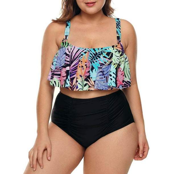 Señoras con almohadillas para el pecho sin aros de impresión sin espalda Sexy cubierta del vientre Split Bikini conjunto de dos piezas Fridja nalpqowj59562