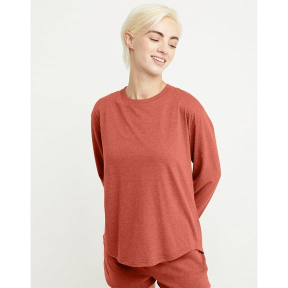 Hanes Originals Tri-Blend Women's Long Sleeve T-Shirt, Relaxed Fit Red River Clay Heather XS
