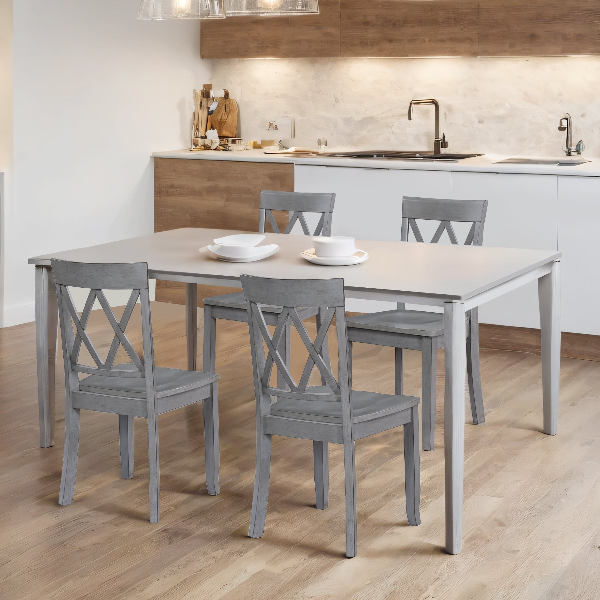 Duhome Solid Wood Dining Chairs Set of4 Modern Cross Back Chairs for Kitchen, Dining Room,Grey