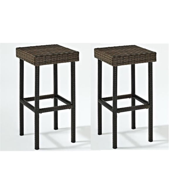 Home Square 2 Piece 29" Height Wicker Patio Bar Stool Set in Brown