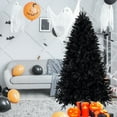 thumbnail image 4 of 6ft Black Christmas Tree with 350 White LED Lights, 1460 Tips PE+PVC Artificial Tree for Halloween & Holiday Decor, Hinged with Metal Stand, 4 of 11