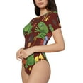 thumbnail image 2 of KLL Women 's Crew Neck Bodysuit Jumpsuits Frogs and Mushrooms Print Short onesies Stretch T Shirts, 2 of 7