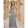 thumbnail image 3 of Lucyinlove, vestido de noche gris de lujo hasta el suelo con cuello en V, vestido largo elegante de fiesta para mujer, vestido de cóctel sin mangas con lentejuelas para graduación, 3 of 5