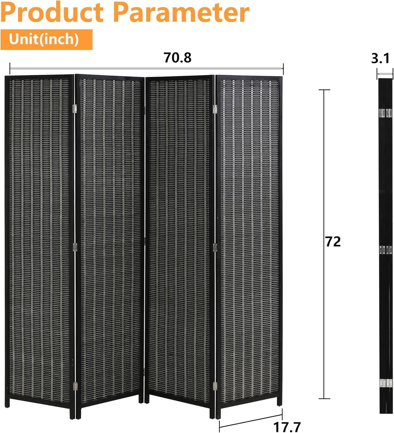 XF XINFENG Bamboo Room Dividers 4 Panel 72" Tall Folding Privacy Screen Partition Wall Divider for Living Room, No Assembly Needed, Black