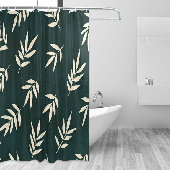 Yayeee Shower Curtain with Hooks 72"x72" Waterproof Fabric Bathroom Hanging Decor, Beige Leaves