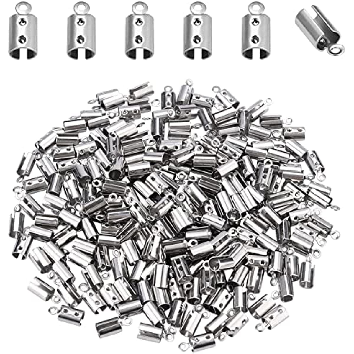 300pcs 4mm Fold Crimp Ends 201 Stainless Steel Cord Ends Terminators